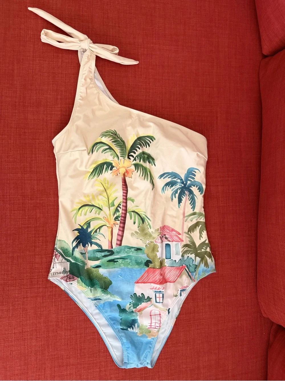 Tropical One-Shoulder Swimsuit -Yellow & Blue